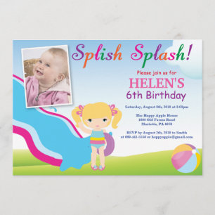 Water Slide Pool Party Birthday Invitation Girl
