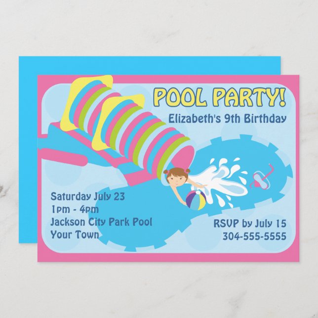 Water Slide Pool Party Invitation (Front/Back)