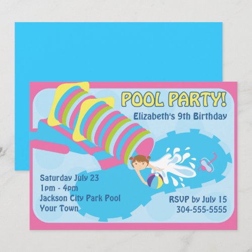 Water Slide Pool Party Custom Invitation