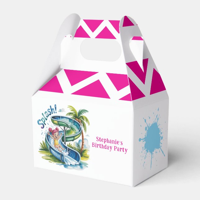 Water Slide Splash Girl Birthday Party  Favor Boxes (Front Side)