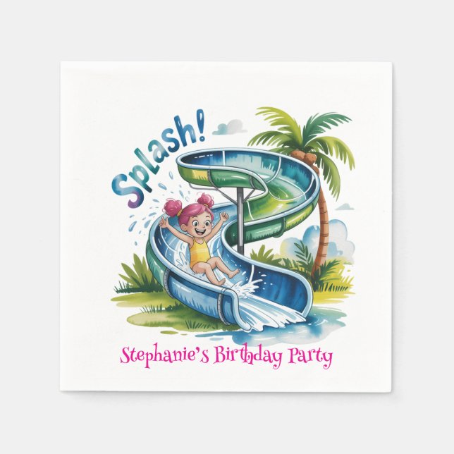 Water Slide Splash Girl Birthday Party Napkins (Front)
