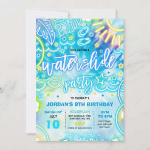 Water Slide Splash Pad Birthday Party Tie Dye Glow Invitation