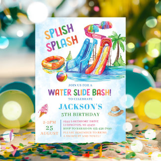 Water Slide Splish Splash Birthday Party Invitation
