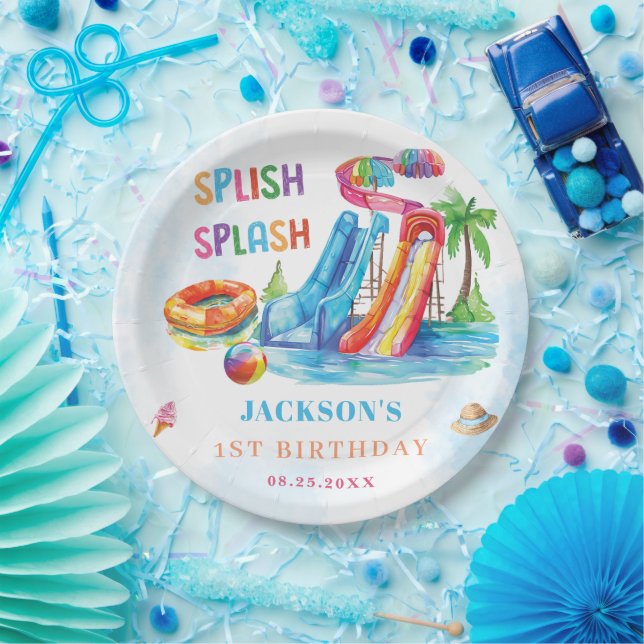 Water Slide Splish Splash Birthday Party Paper Plates (Party)