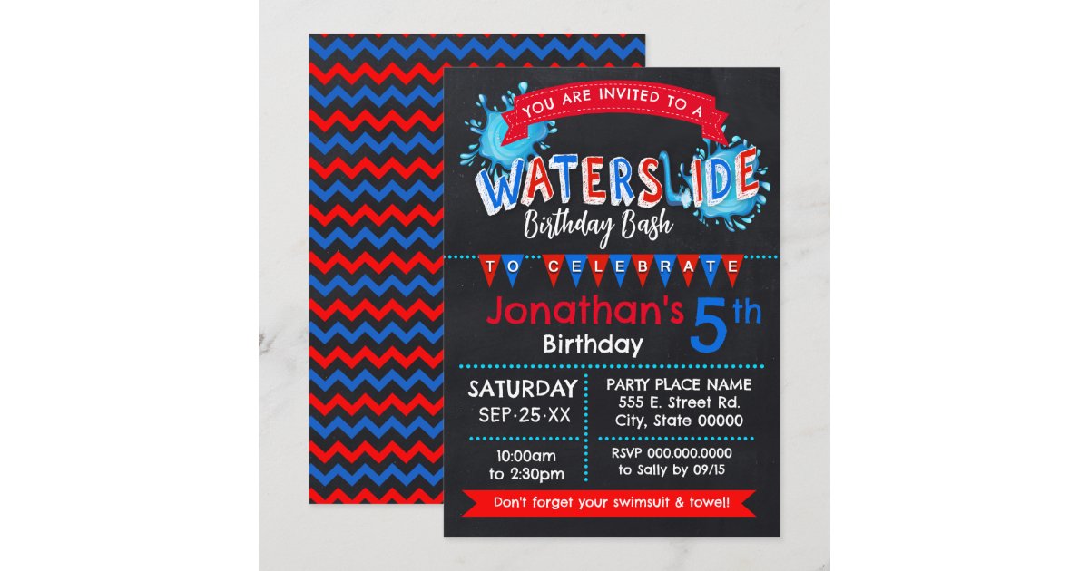 Water Slide Summer Birthday Party Red White Blue Invitation | Zazzle