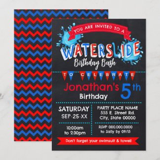 Water Slide Summer Birthday Party Red White Blue Invitation