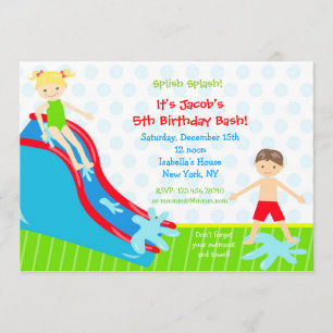 Water slide Waterslide Birthday Invitations