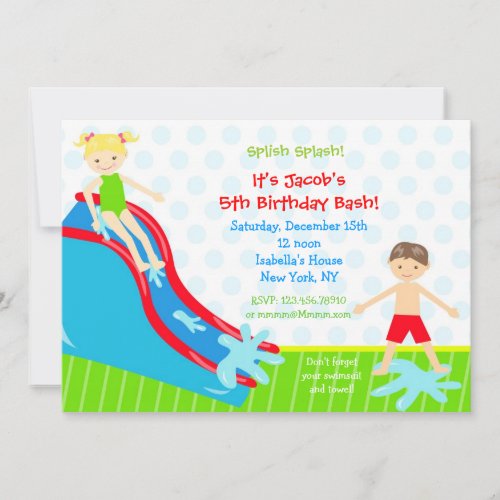 Water slide Waterslide Birthday Invitations