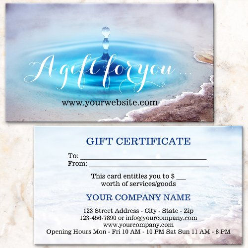 Water Source Spa Massage Gift Certificate Template