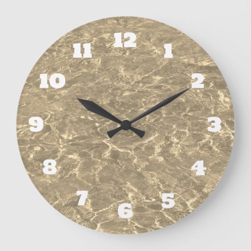 Water Sparkle Golden Sepia Gold Abstract Beach Large Clock