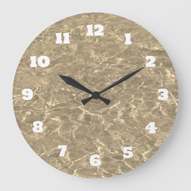 Water Sparkle Golden Sepia Gold Abstract Beach Large Clock (Front)
