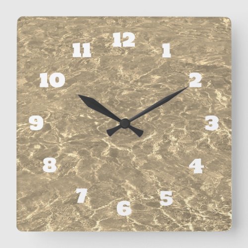 Water Sparkle Golden Sepia Gold Abstract Beach Square Wall Clock