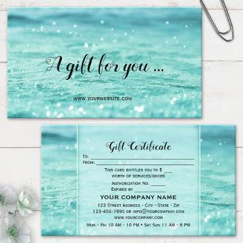 Water Sparkles Beauty Spa Gift Certificate Card by sunnysites at Zazzle
