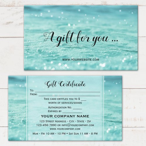 Water Sparkles Beauty Spa Gift Certificate Card