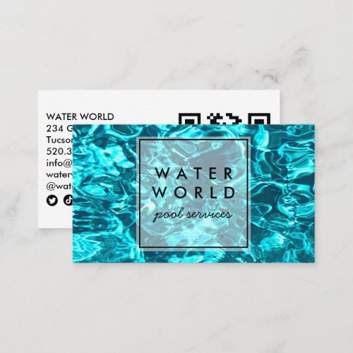 Water Sparkles Swimming Pool Service Photo QR Code Business Card