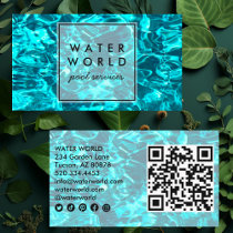 Water Sparkles Swimming Pool Service Photo QR Code Business Card