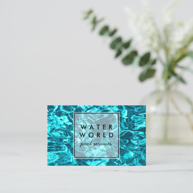 Water Sparkles Swimming Pool Services Photo Travel Business Card (Standing Front)