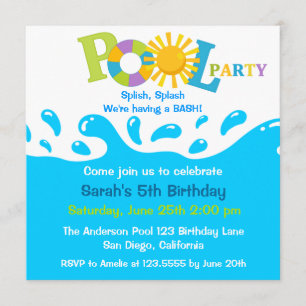Water Splash Boy Pool Party Birthday Invitation