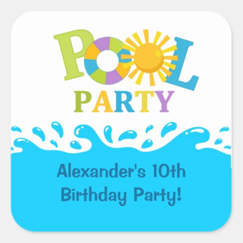 Water Splash Boy Pool Party Birthday Sticker