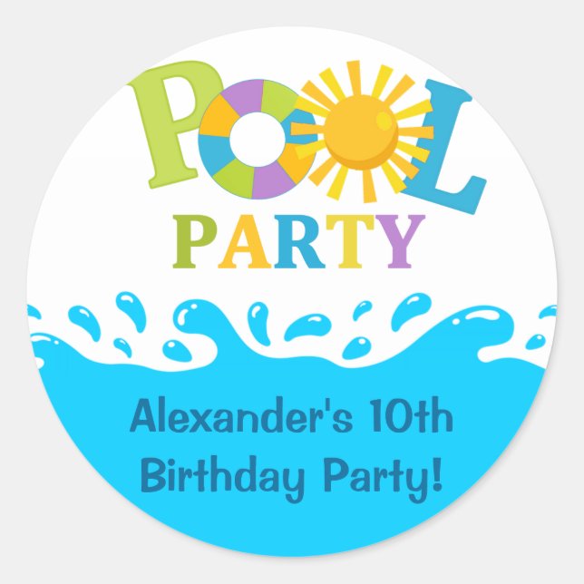 Water Splash Boy Pool Party Birthday Sticker (Front)