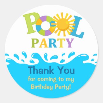 Water Splash Boy Pool Party Thank You Sticker by SpecialOccasionCards at Zazzle