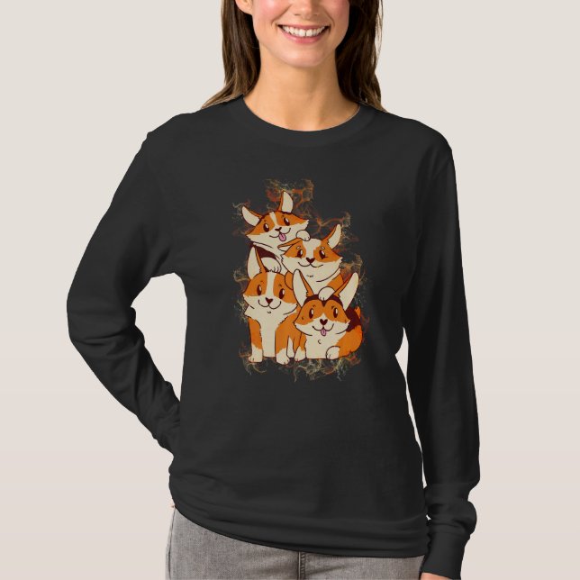 Water Splash Corgi Dog Pile T-Shirt (Front)
