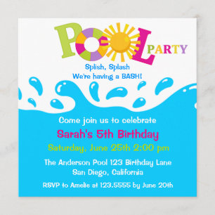 Water Splash Girl Pool Party Birthday Invitation