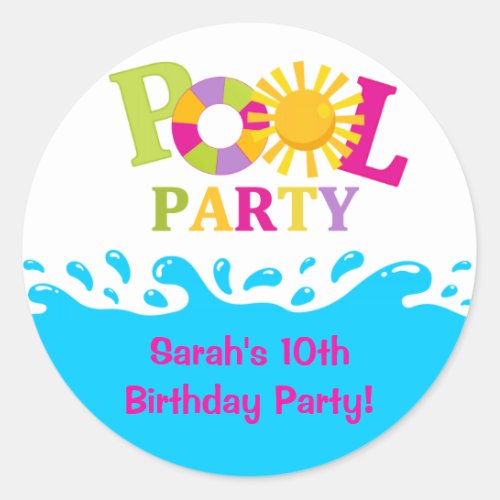 Water Splash Girl Pool Party Birthday Sticker