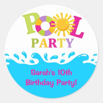 Water Splash Girl Pool Party Birthday Sticker by SpecialOccasionCards at Zazzle