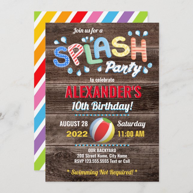 Water Splash Kids Summer Party Invitation (Front/Back)
