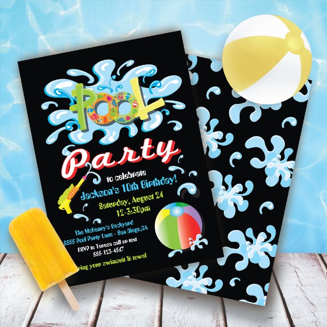 Water splash Pool Party Birthday invitations