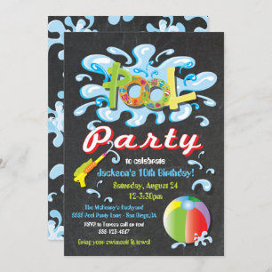 Water splash Pool Party Birthday invitations