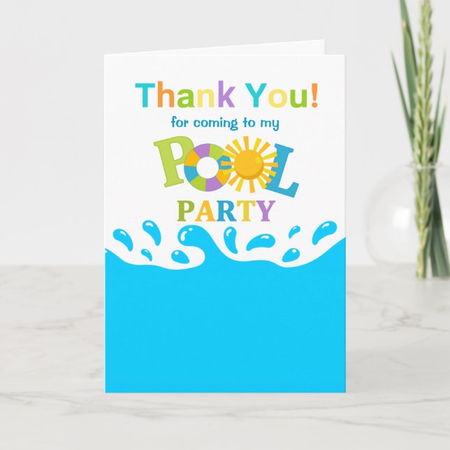 Water Splash Pool Party Boy Thank You Card (Front)
