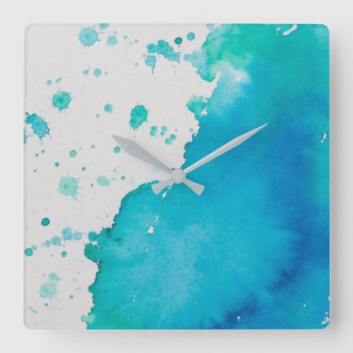 WATER SPLASH WATER COLOR STYLE SQUARE WALL CLOCK