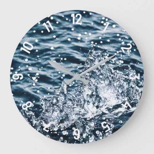 Water Splash With Drop In Aqua Blue Large Clock