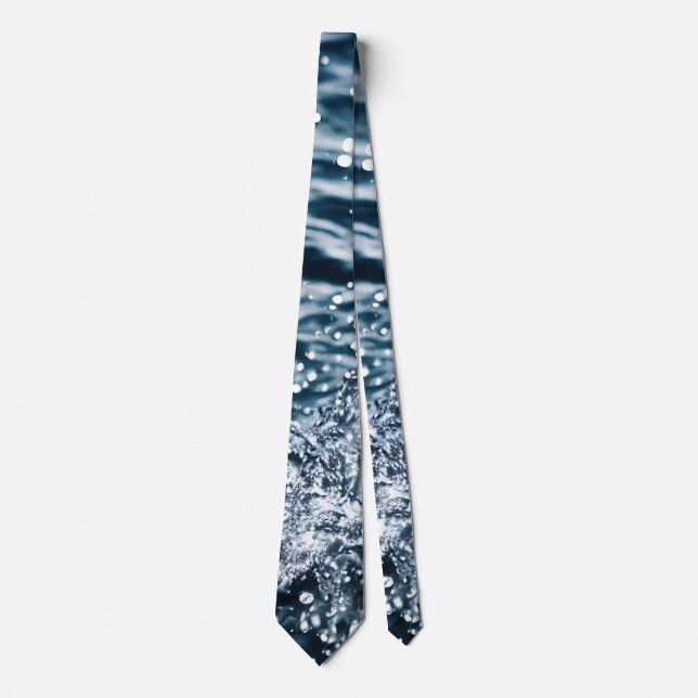 Water Splash With Drop In Aqua Blue Neck Tie (Front)