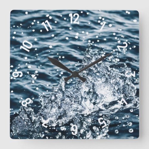 Water Splash With Water Drops In Aqua blue Square Wall Clock
