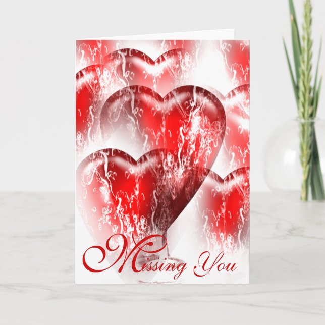 Water-Splashed Hearts Missing You Card (Front)