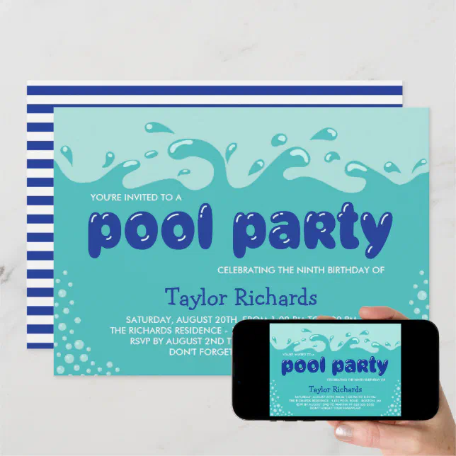 Water Splashes - Kids Birthday Pool Party Invitation | Zazzle