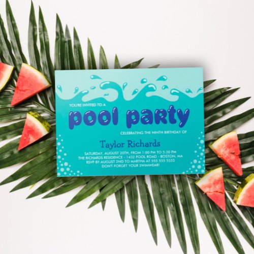 Water Splashes _ Kids Birthday Pool Party Invitation