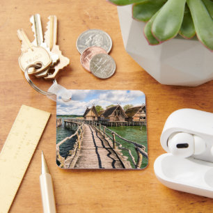 Water Stilt Houses Over the Water Keychain