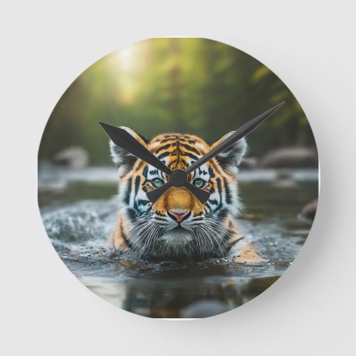 Water Tiger A Majestic Predator Round Clock