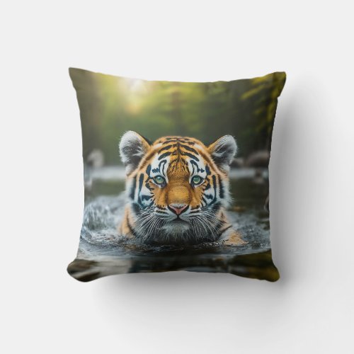 Water Tiger A Majestic Predator Throw Pillow