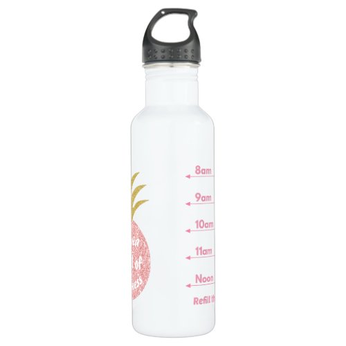 Water Tracker Pink Glitter Pineapple Monogrammed Stainless Steel Water Bottle