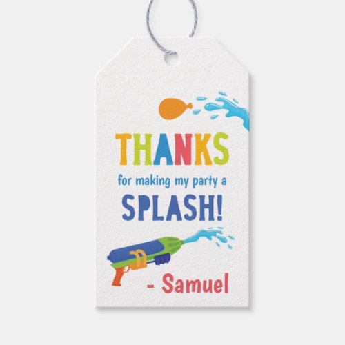 Water War Birthday Thank You Favor Gift Tags