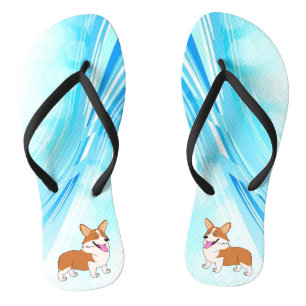 Water Wave Corgis Flip Flops
