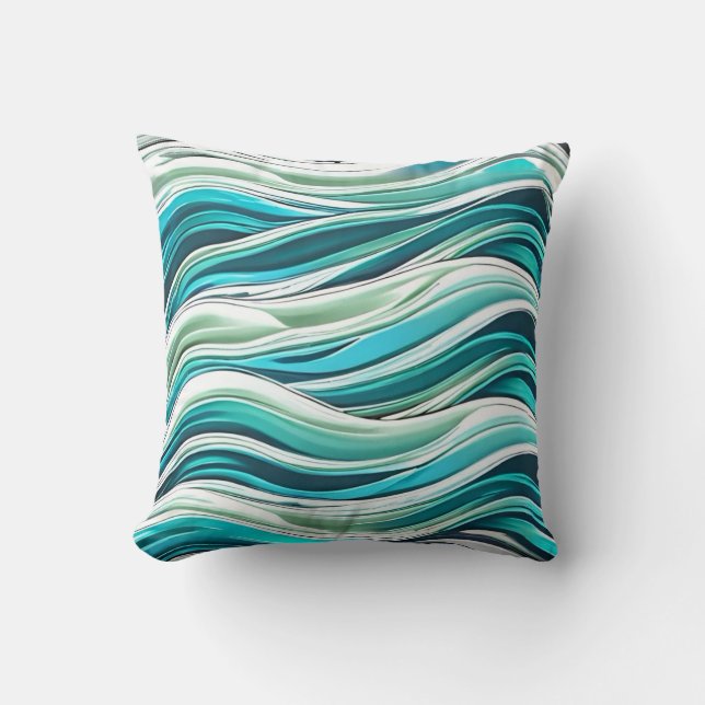 Water Waves, green blue Throw Pillow (Front)