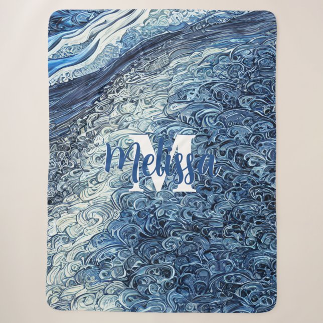 Water Waves Monogram Sherpa Blanket (Front)