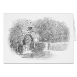 Water wheel and waterfall on lake cards