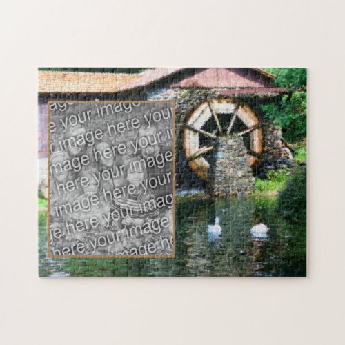 Water Wheel Duck Pond Painting Add Your Photo Jigsaw Puzzle